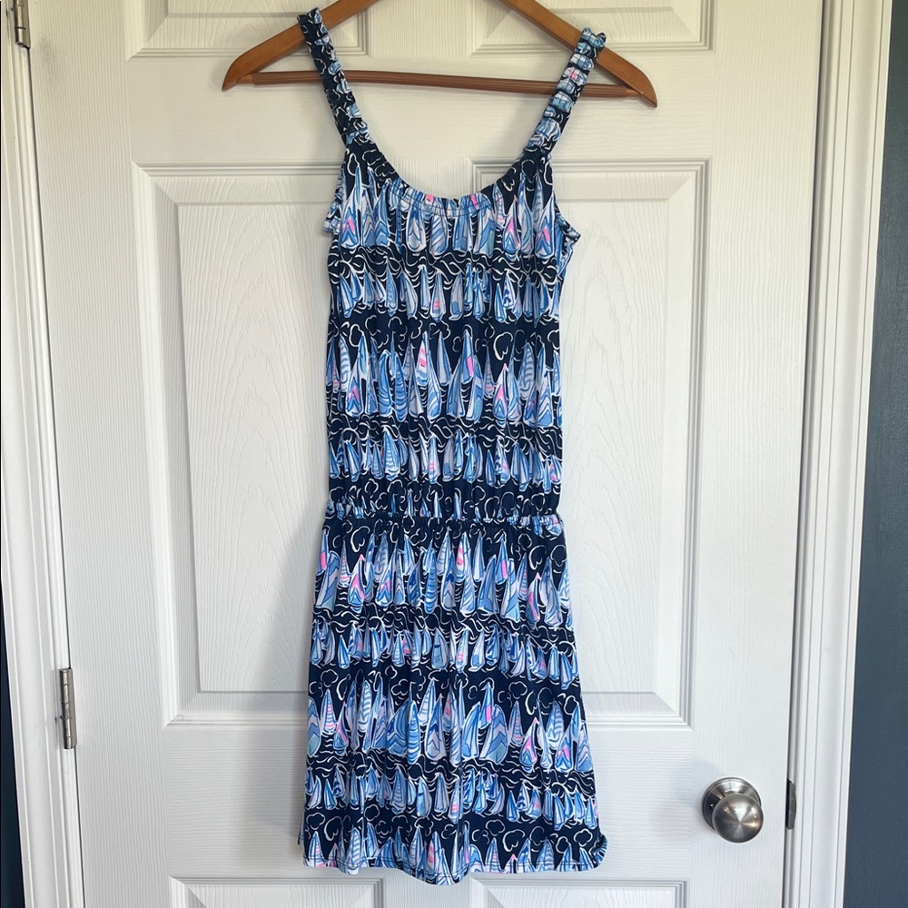 Lilly Pulitzer Loro Romper Boat Nautical Low Tide Navy Sails and Stripes XXS - Picture 2 of 6
